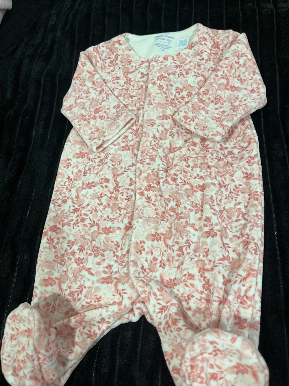 Ralph Lauren Pink and Cream Floral Paisley Infant Footed Pajamas